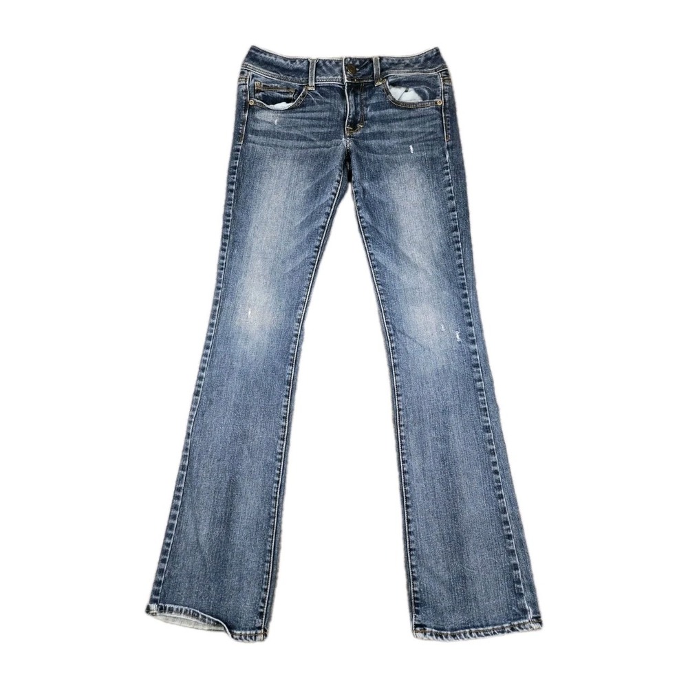 American Eagle Kick Boot Jeans Womens 6 Long Blue Stretch Medium Wash Denim Y2K - Picture 1 of 9